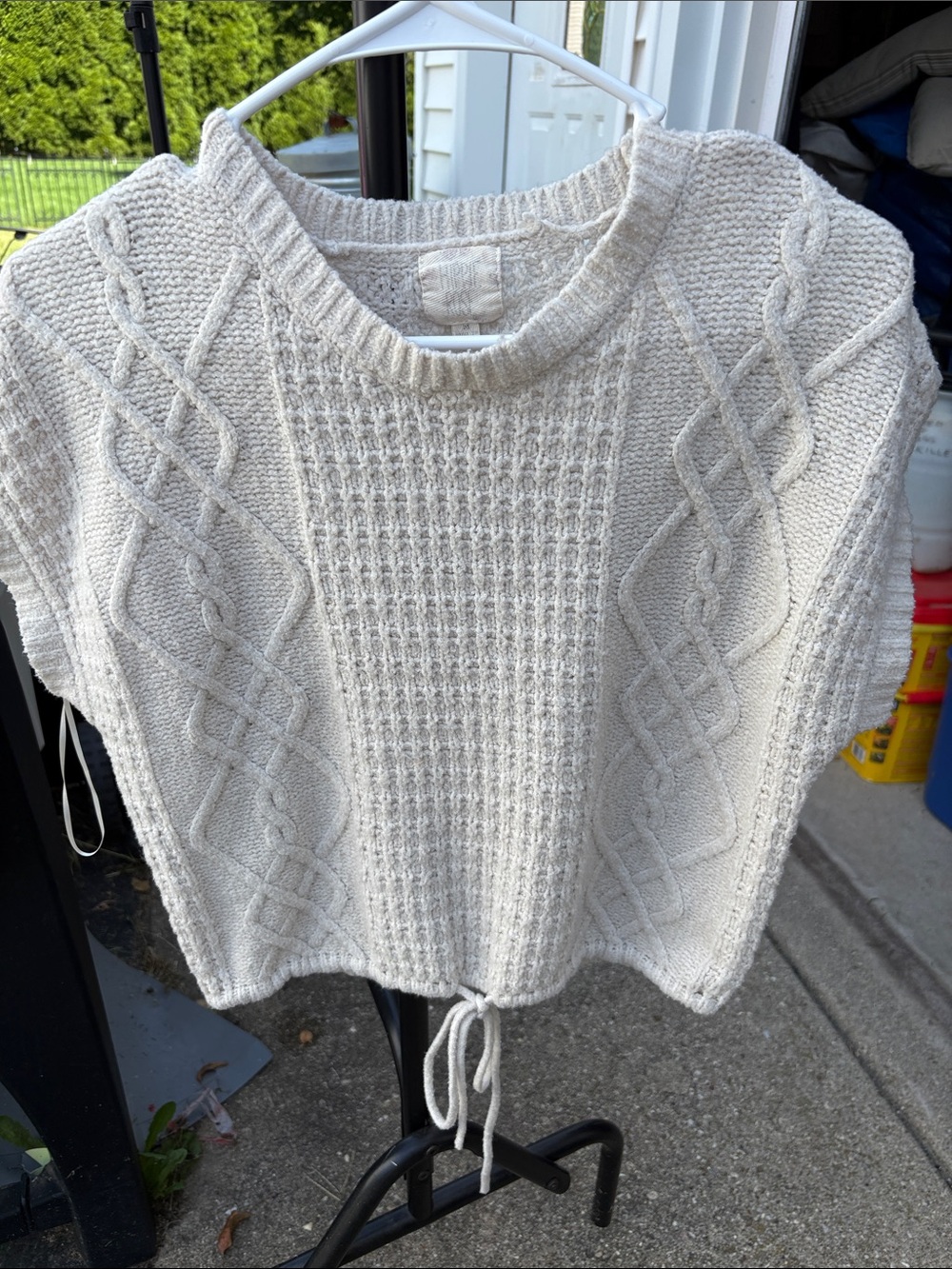 Hippie Rose Cream Cable Knit Crewneck Sweater with Drawcord